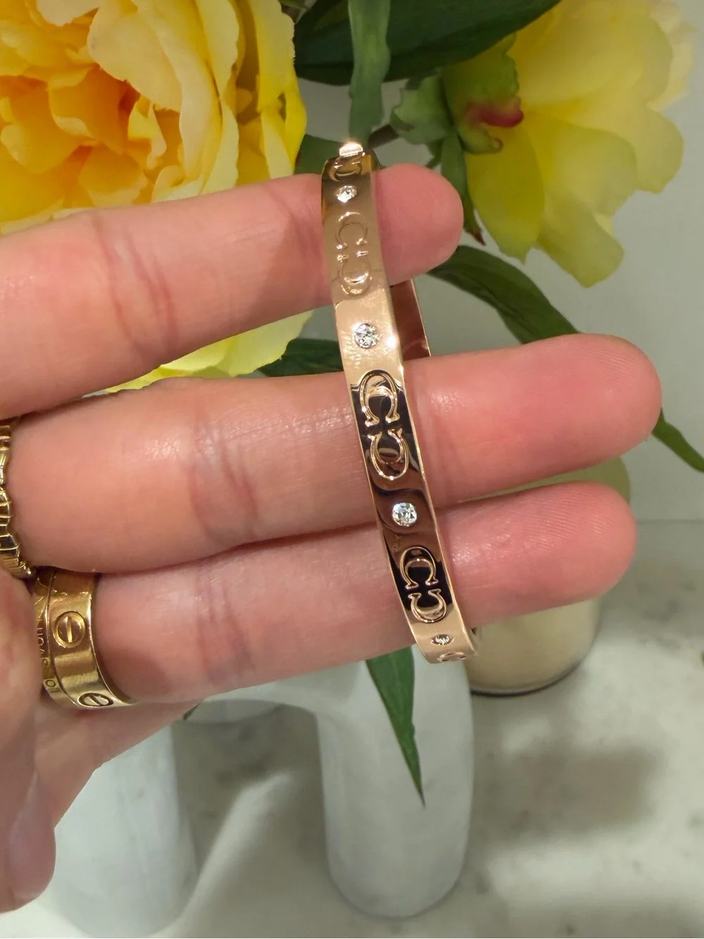 Coach Rose Gold Logo & Crystal Signature Bangle Bracelet